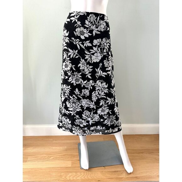 Jaclyn Smith Vintage 90s Black and White Floral Midi Slip Skirt size Large - Picture 1 of 7